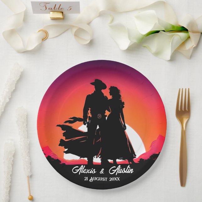 Cowboy and Cowgirl at Sundown  Paper Plate (Wedding)