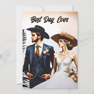 Cowboy and Cowgirl Best Day Ever Wedding Invitation