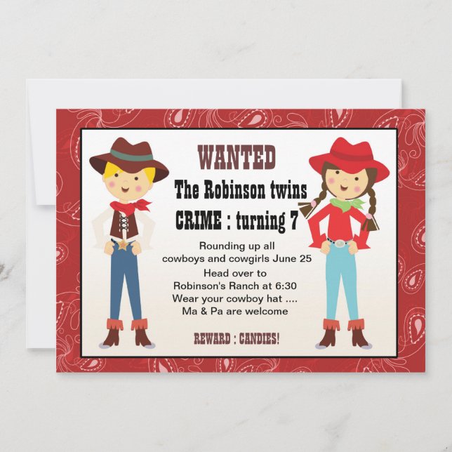 Cowboy and cowgirl birthday invitation (Front)