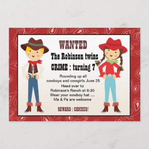 Cowboy and cowgirl birthday invitation
