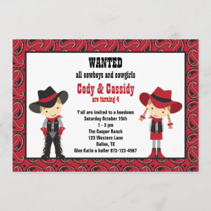 Cowboy and Cowgirl Birthday Invitations
