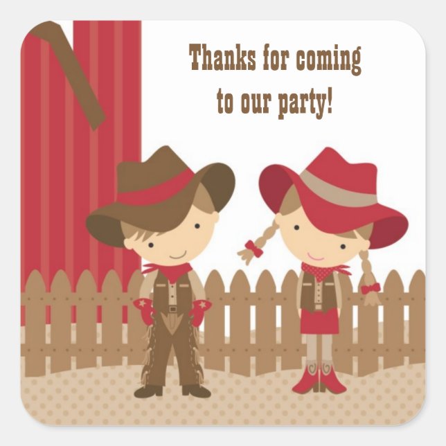 Cowboy and Cowgirl Birthday Stickers (Front)