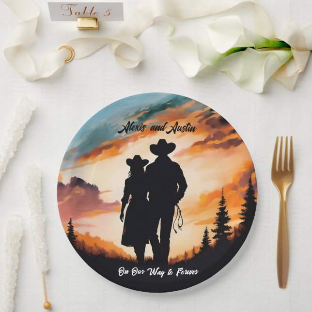 Cowboy and Cowgirl Forever Anniversary Paper Plate (Wedding)