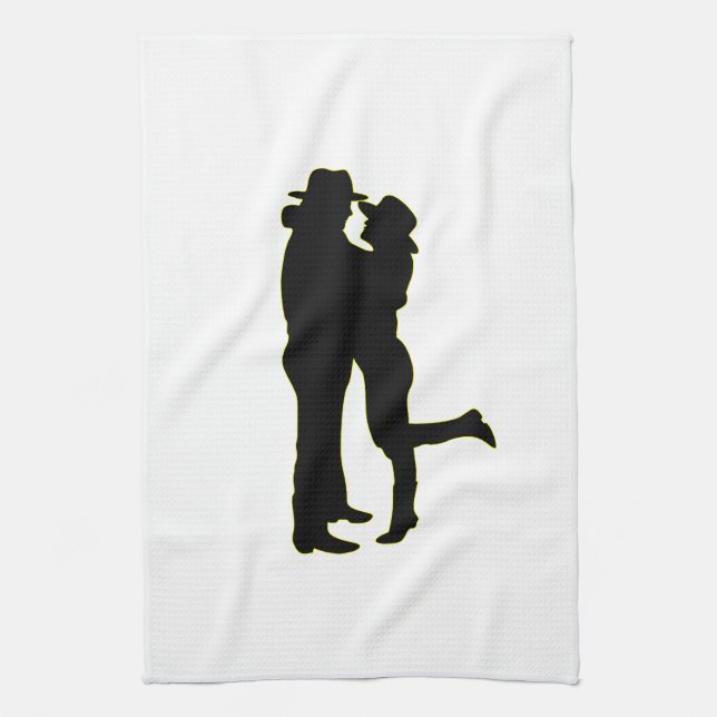Cowboy and Cowgirl in Love Silhouette Tea Towel (Vertical)