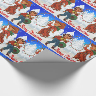 Cowboy And Cowgirl Kids Winter Merry Christma Wrapping Paper