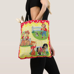 Cowboy and Cowgirl Kids With Horse Dog And Rope Tote Bag