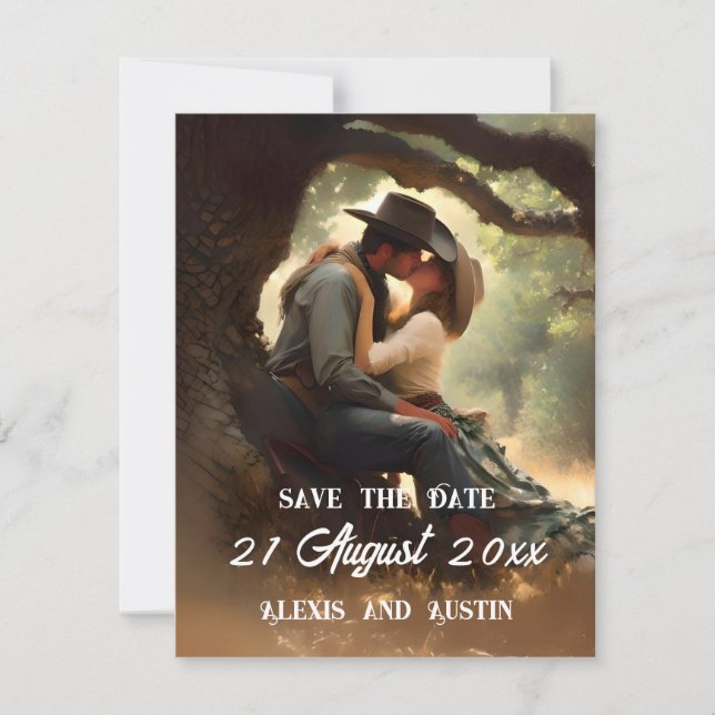 Cowboy and Cowgirl Kissing Save the Date Invitation (Front)