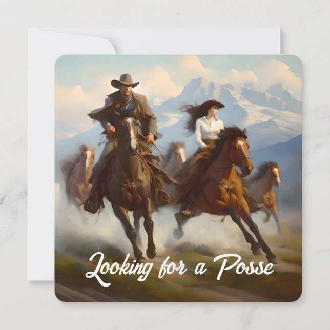 Cowboy and Cowgirl Looking For a Posse Invitation (Front)