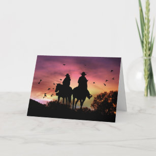 Cowboy and Cowgirl Riding Wedding Congratulations Card