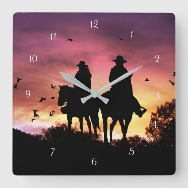Cowboy and Cowgirl Romantic Square Wall Clock (Front)