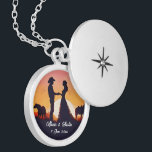 Cowboy and Cowgirl Wedding in Silhouette Locket Necklace<br><div class="desc">A cowboy and his bride are silhouetted against a beautiful setting sun.</div>