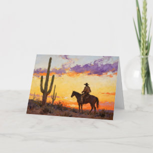 Cowboy and Desert Sunset Card