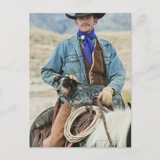 Cowboy and dog on horse postcard (Front)