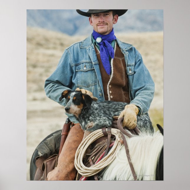 Cowboy and dog on horse poster (Front)