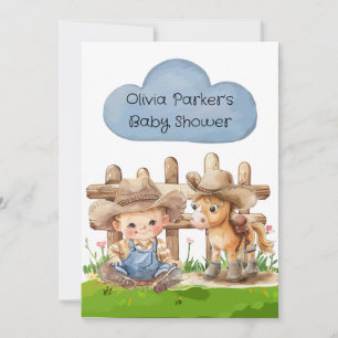 Cowboy and His Horse Boy Baby Shower Invitation