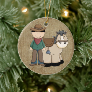 Cowboy and His Pony Ceramic Tree Decoration