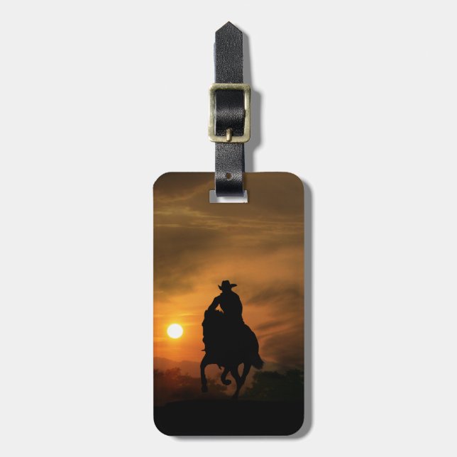 Cowboy and Horse Galloping Luggage Tag (Front Vertical)