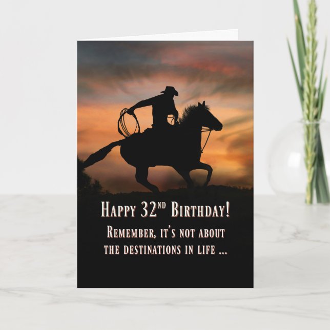 Cowboy And Horse Happy 32nd Birthday Card (Front)
