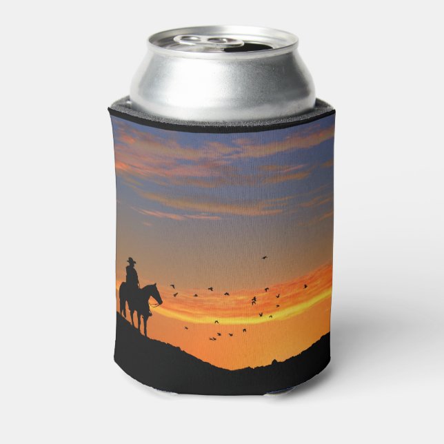 Cowboy and Horse in Sunset Can Cooler Cosy Cup (Can Back)