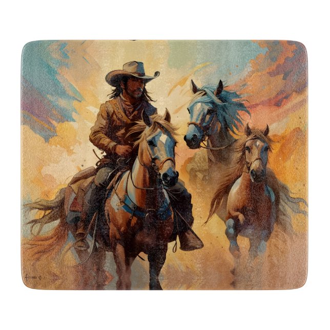 Cowboy and horses collage  cutting board (Front)