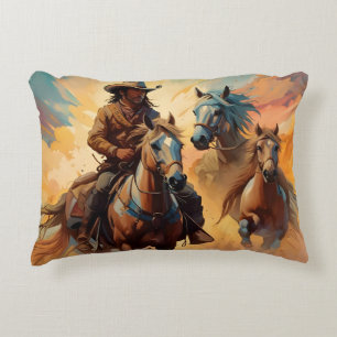 Cowboy and horses collage  decorative cushion