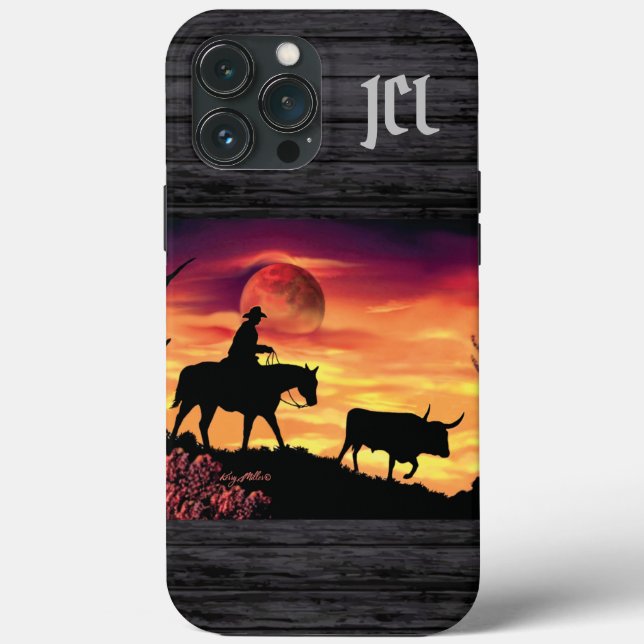 Cowboy And Longhorn Steer Case-Mate iPhone Case (Back)