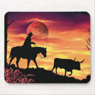 Cowboy And Longhorn Steer Mouse Mat
