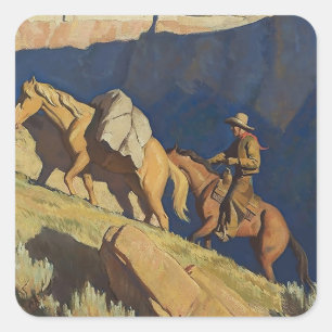 “Cowboy and Pack Horse” by Maynard Dixon Square Sticker