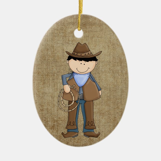 Cowboy and Sheriffs Badge Ceramic Tree Decoration (Front)