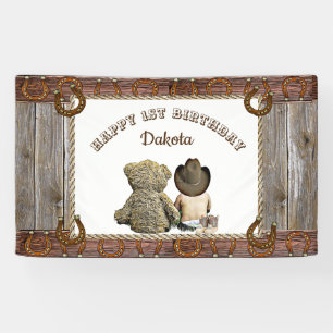 Cowboy and Teddy Bear 1st Birthday Party Banner