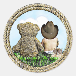 Cowboy and Teddy Bear Baby Boy Classic Round Sticker