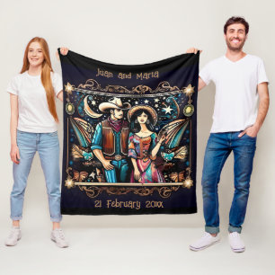 Cowboy and Woman Black and Gold Fleece Blanket