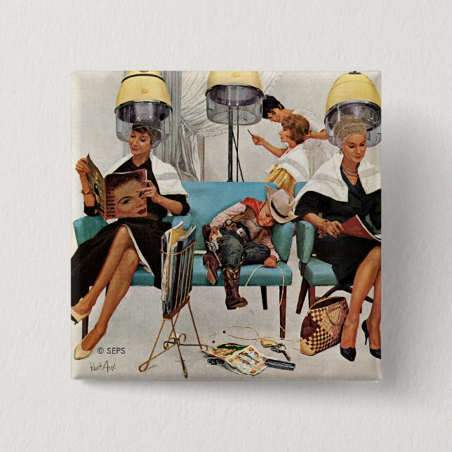 Cowboy Asleep in Beauty Salon 15 Cm Square Badge (Front)