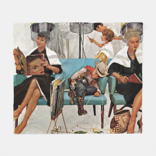 Cowboy Asleep in Beauty Salon Fleece Blanket
