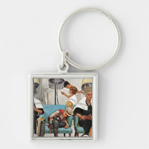 Cowboy Asleep in Beauty Salon Key Ring