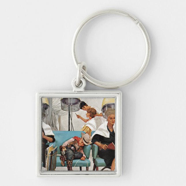 Cowboy Asleep in Beauty Salon Key Ring (Front)