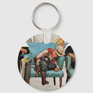 Cowboy Asleep in Beauty Salon Key Ring