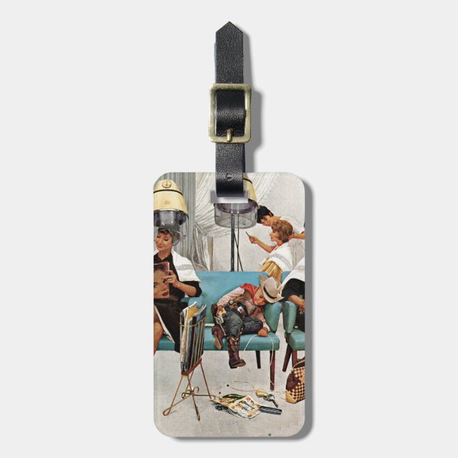 Cowboy Asleep in Beauty Salon Luggage Tag (Front Vertical)