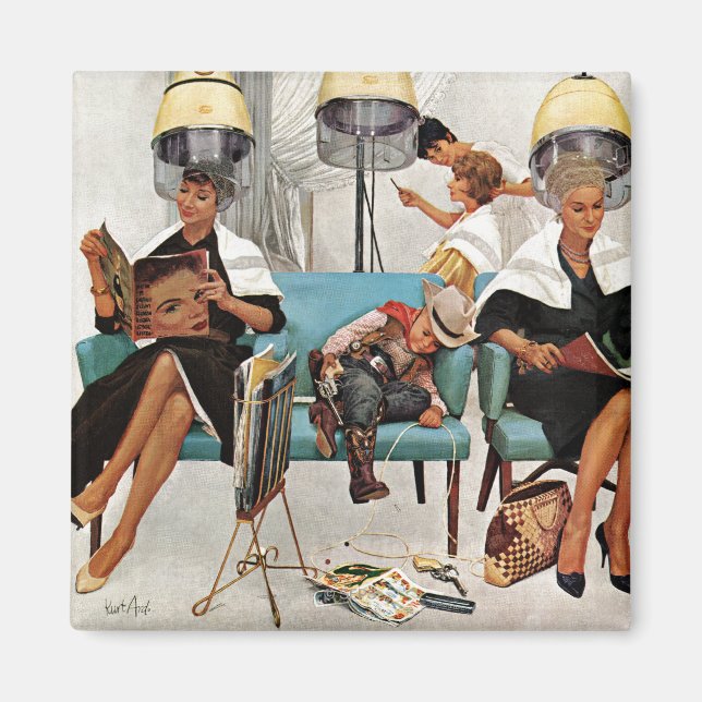 Cowboy Asleep in Beauty Salon Magnet (Front)