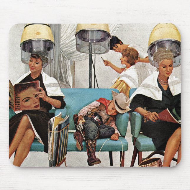 Cowboy Asleep in Beauty Salon Mouse Mat (Front)