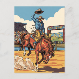 Cowboy at Rodeo in Cheyenne Wyoming Travel Postcard