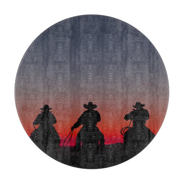 cowboy at sunset cutting board (Front)