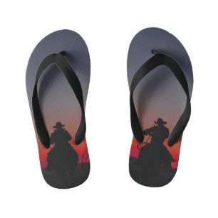 cowboy at sunset kid's flip flops