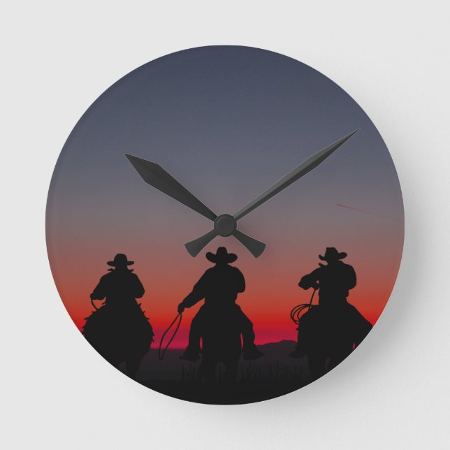cowboy at sunset round clock (Front)