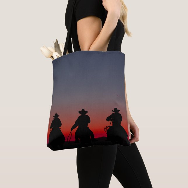 cowboy at sunset tote bag (Close Up)