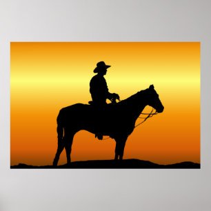 Cowboy at Sunset Wall Mural Poster