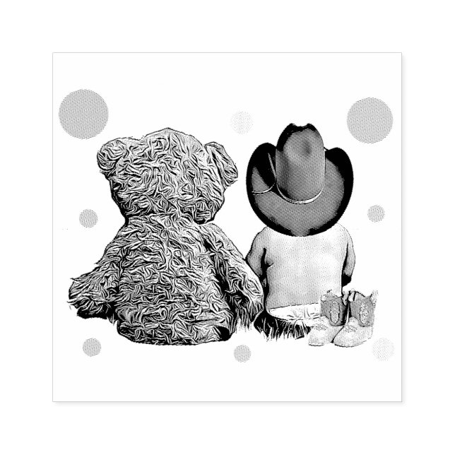 Cowboy Baby and Teddy Bear Baby Shower Rubber Stamp (Imprint)