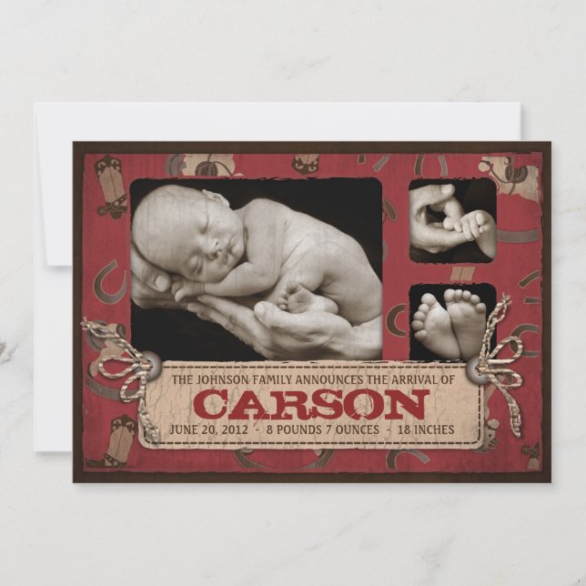 Cowboy Baby Announcement Card 2 (Front)