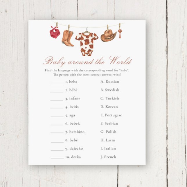 Cowboy baby shower - Baby around the world game (Creator Uploaded)