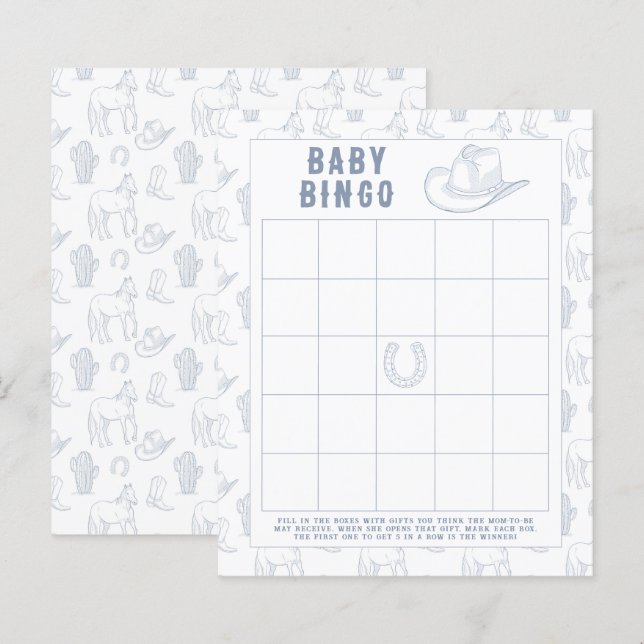 Cowboy Baby shower Bingo game (Front/Back)